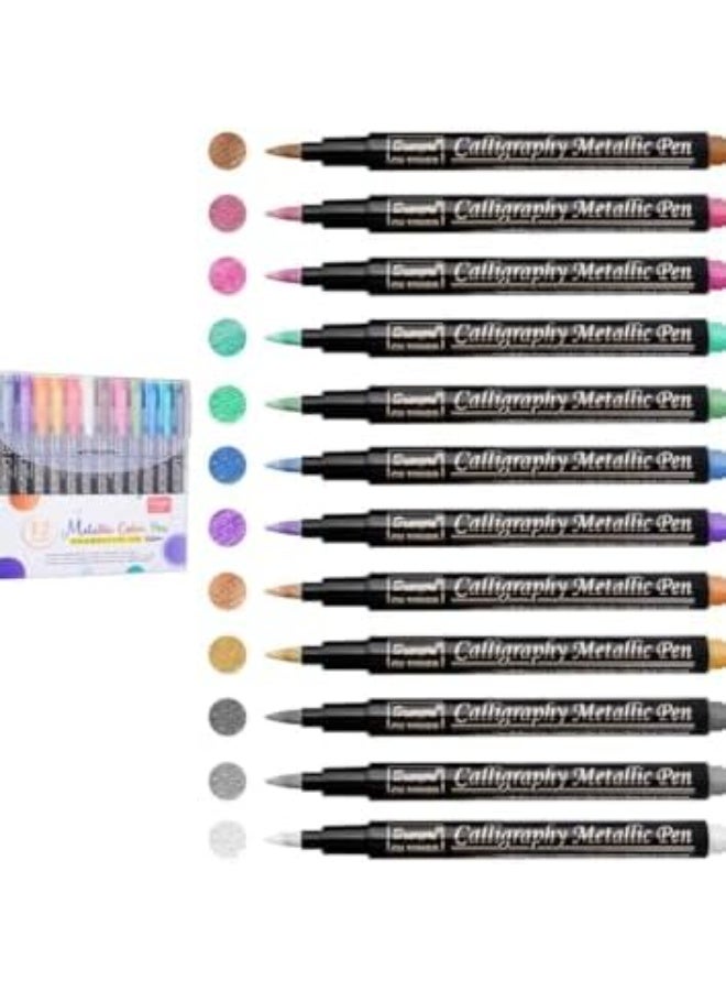 Queens Metallic Calligraphy Pens Set, 12 Colors, Paint Markers for Art and Crafts - Image 3